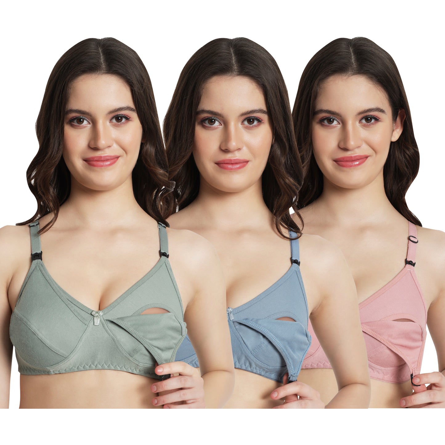 Women’s Soft Cotton Maternity Bra Set of 3 | Stretchable & Nursing-Friendly Comfort
