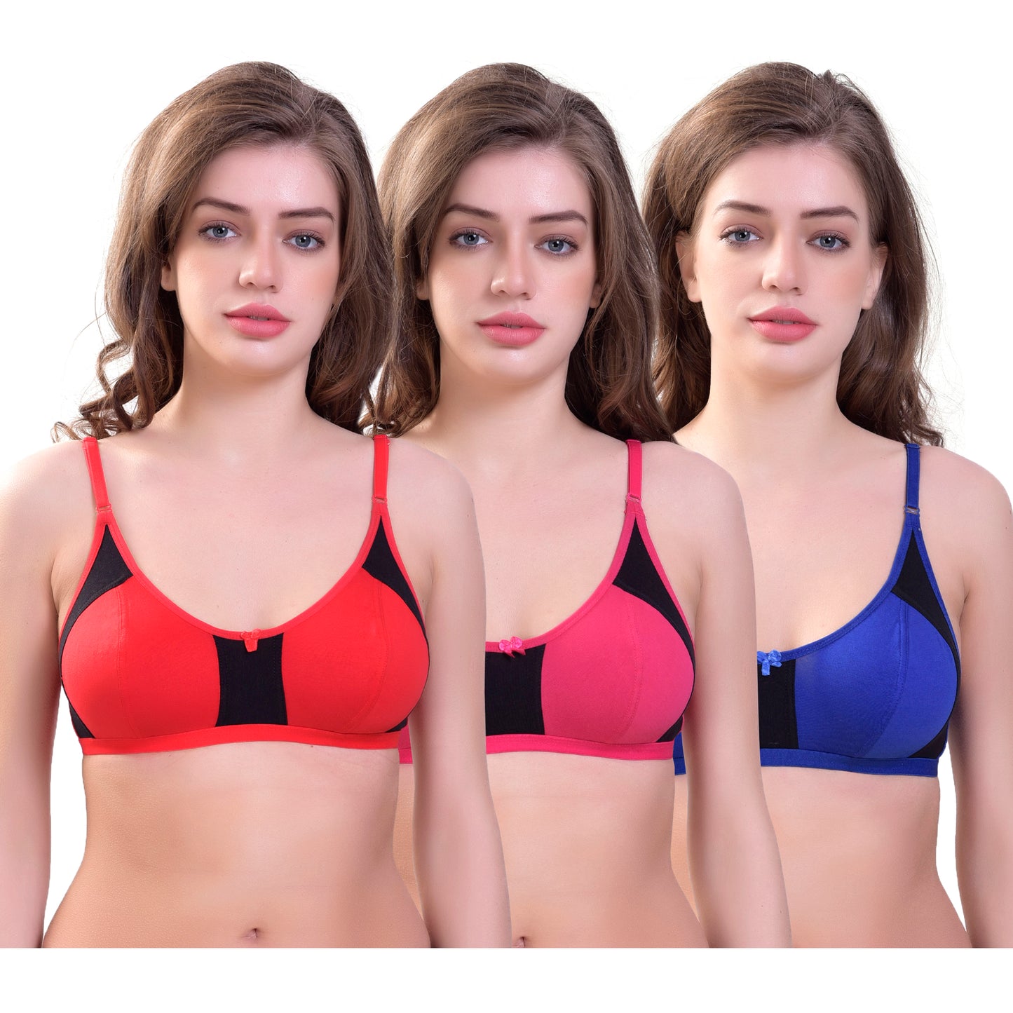 Women’s Non-Padded Contrast Bra – Wire-Free Everyday Comfort (Pack of 3)