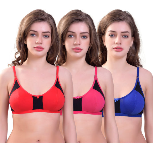 Women’s Non-Padded Contrast Bra – Wire-Free Everyday Comfort (Pack of 3)