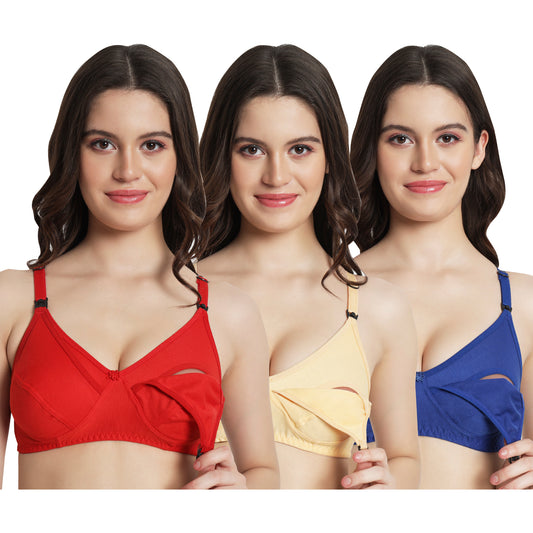 Women’s Cotton Blend Feeding Bra – Non-Padded, Full Coverage Nursing Comfort, Pack of 3