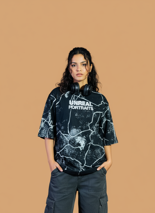 Unreal Portraits T-Shirt Women | 280 Heavy GSM Black Crack Print
