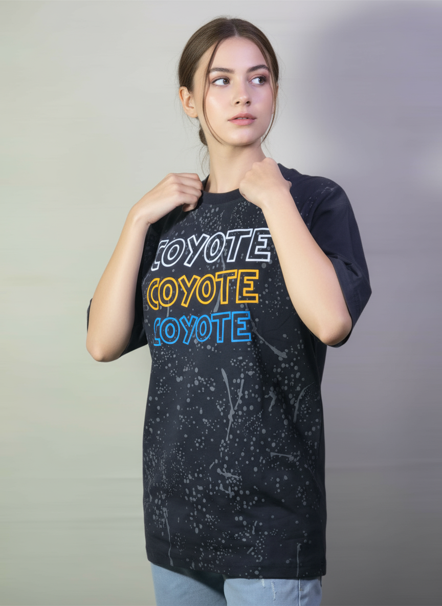 Coyote Catch Up Women’s Oversized T-Shirt | Full Back Print | Premium Cotton Comfort