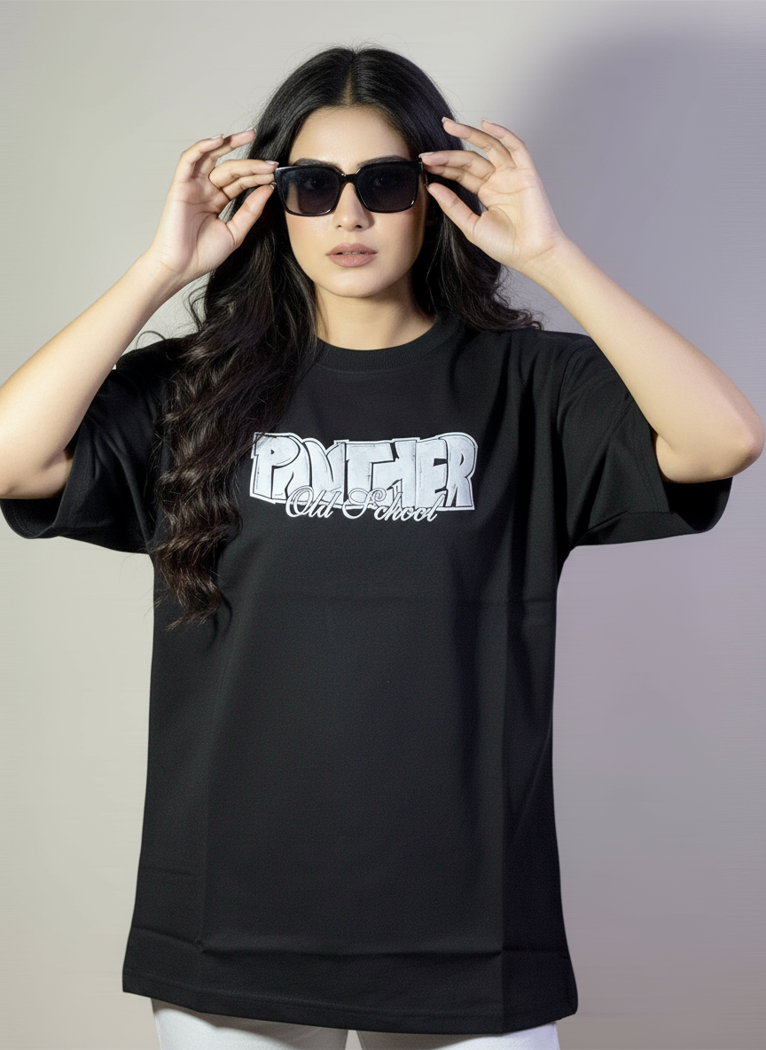 Pink Panther Old School Oversized T-shirt for Women | 260 GSM Heavy Cotton | Front & Back Graphic Print | Trendy Streetwear Style