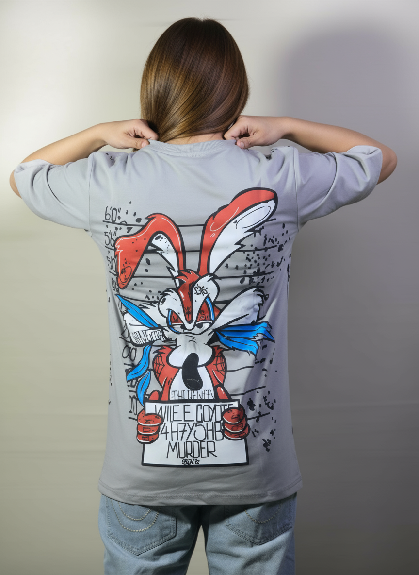 Coyote Catch Up Women’s Oversized T-Shirt | Full Back Print | Premium Cotton Comfort