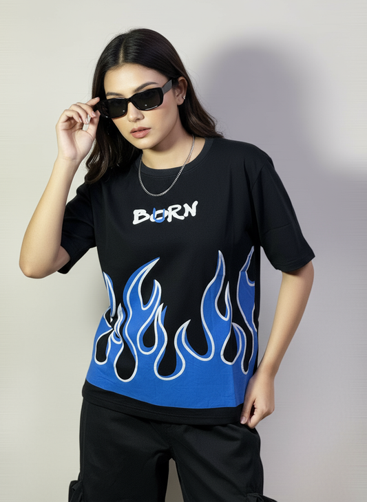 BURN Oversized T-Shirt | Heavy 280 GSM Cotton | Streetwear Flame Print