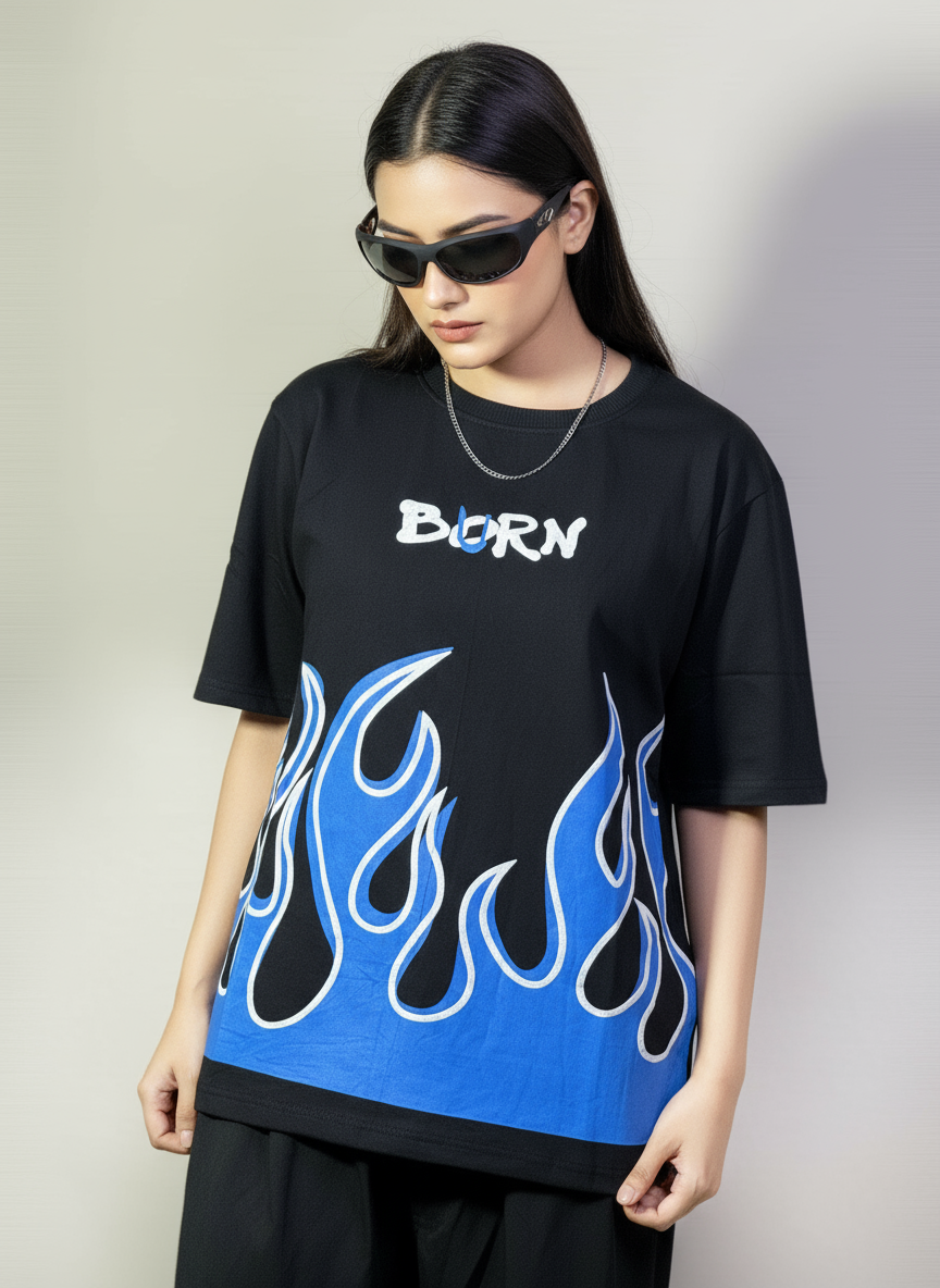 BURN Oversized T-Shirt | Heavy 280 GSM Cotton | Streetwear Flame Print