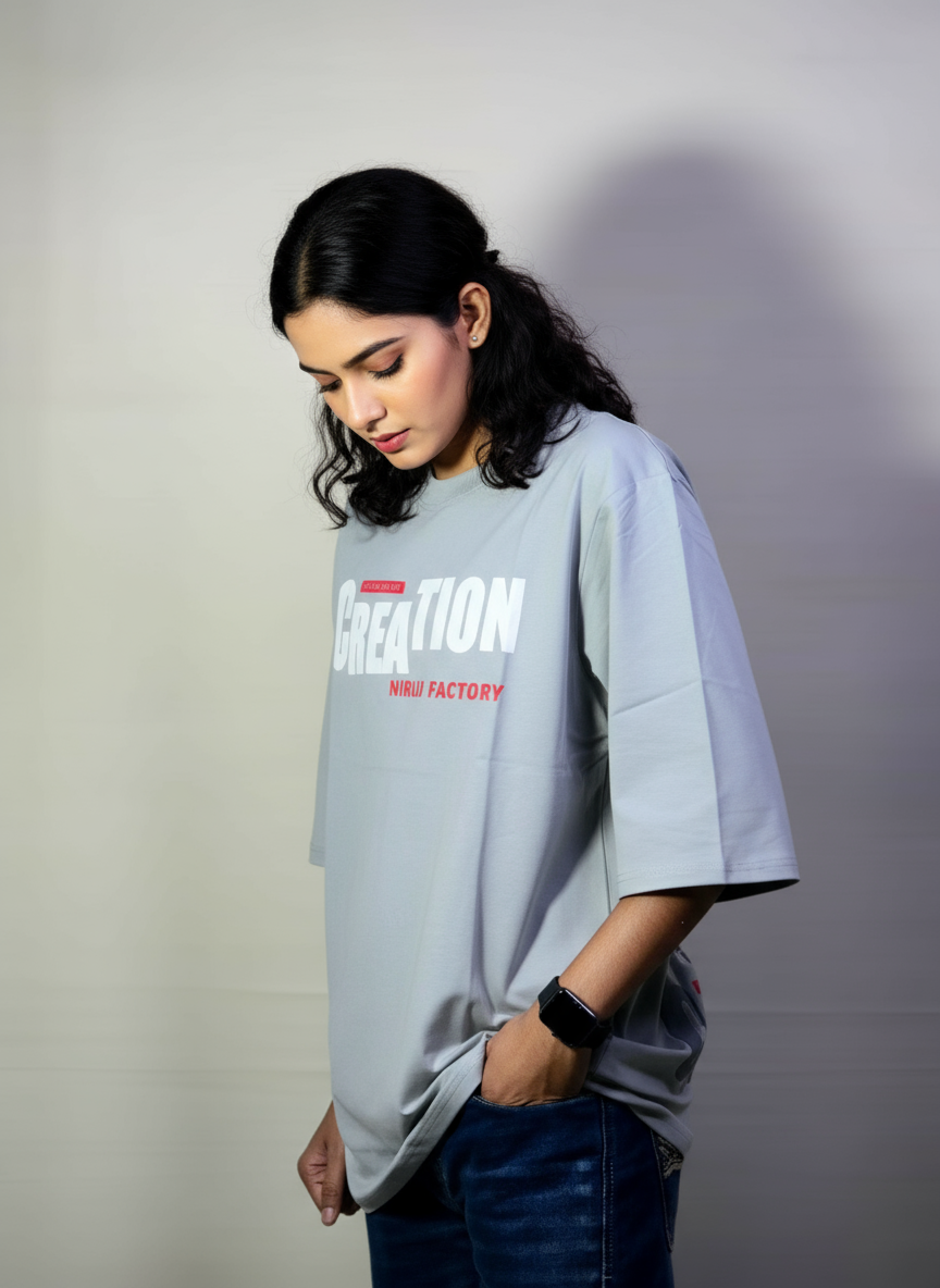 Creation Niru Factory T-Shirt Women | 240 GSM Oversized Grey
