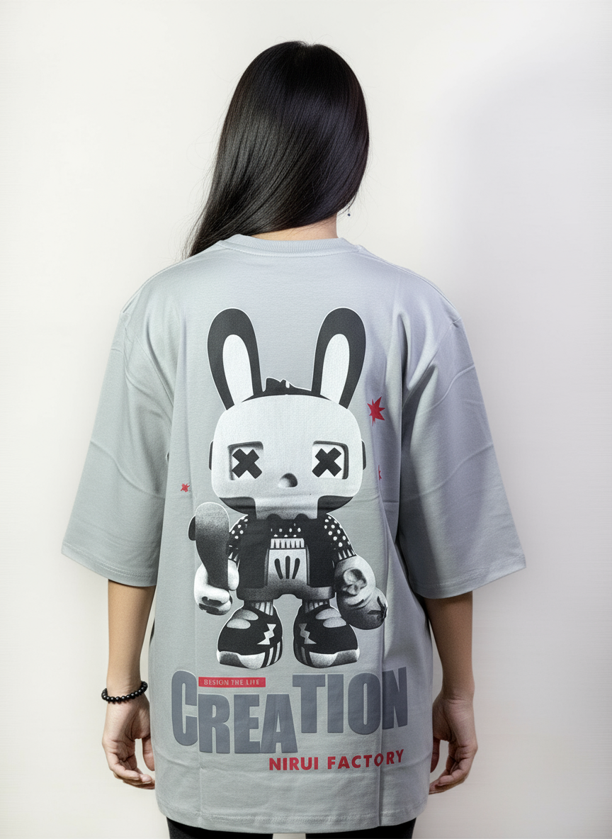 Creation Niru Factory T-Shirt Women | 240 GSM Oversized Grey