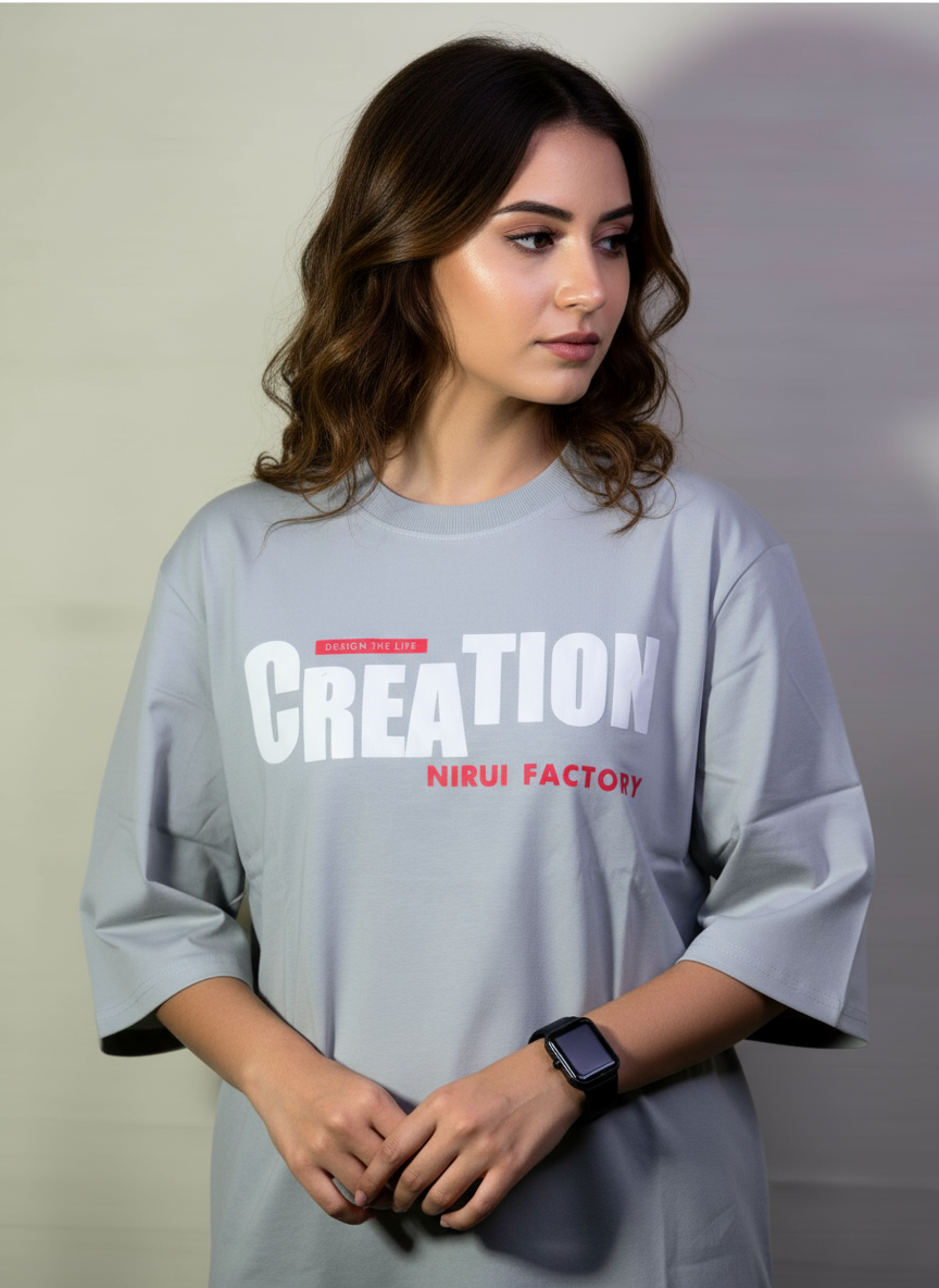 Creation Niru Factory T-Shirt Women | 240 GSM Oversized Grey