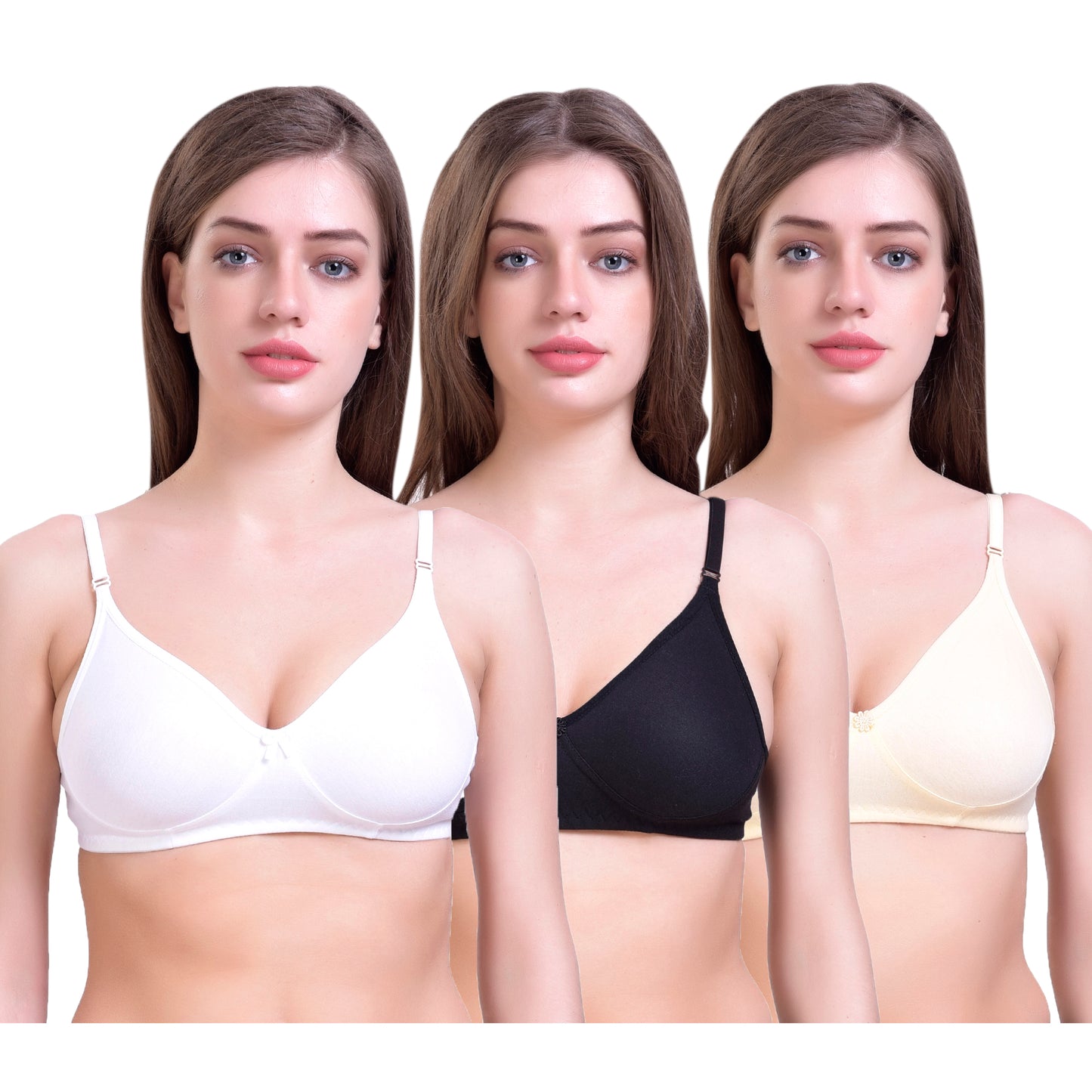 Multicolor Women's Non- Padded, Non-Wire Comfort fabric, Pack of 3 (T-shirt Bra)
