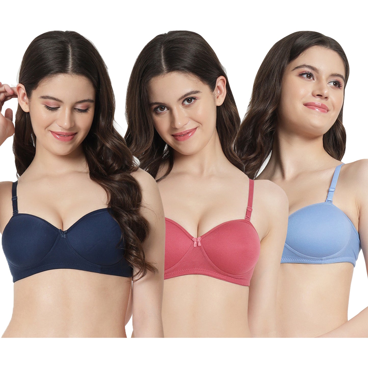 Women’s Lightly Padded, Non-Wired T-Shirt Bra – Pack of 3(Multicolor) | Soft Comfort Everyday Fit