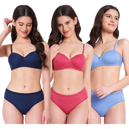 Women’s Lightly Padded Bra and Panty Set – Comfortable Everyday Lingerie Pack of 3