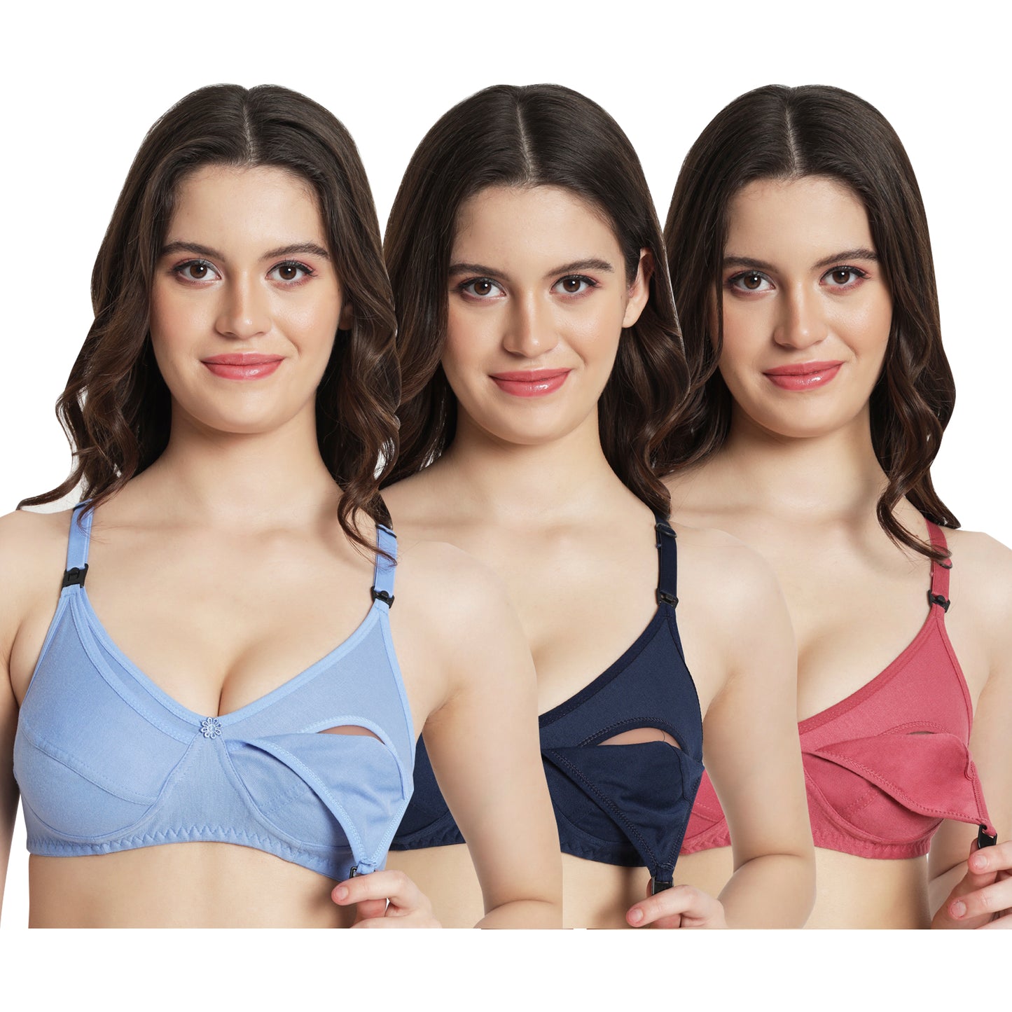 Women’s Cotton Blend Maternity Bra Pack of 3 | Soft, Stretchable & Supportive (Multicolor)